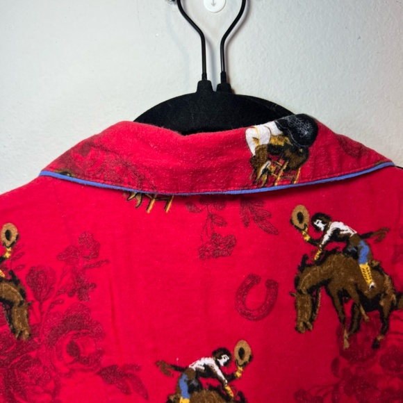 PJ Salvage Women's Cowboy Western Flannel Pajama Set Red Horses Pants Cozy Large - Picture 8 of 16